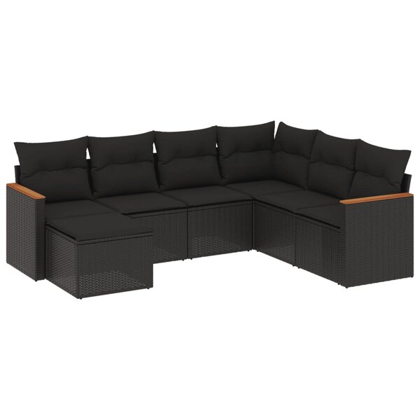 vidaXL Salon de jardin 7 Pièces avec coussins noir résine tressée