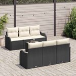 vidaXL Ensemble de canapé de jardin avec coussin 7 Pièces Noir et Crème