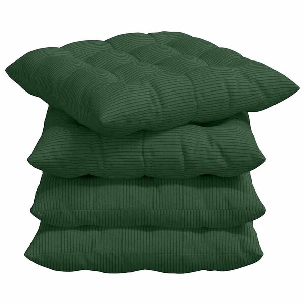 vidaXL Coussins de siège 4 pc Tissu en velours côtelé Vert foncé