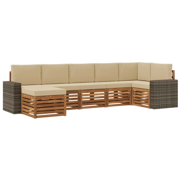 vidaXL Ensemble de canapé d'angle avec coussin 7 Pièces Naturel et Beige