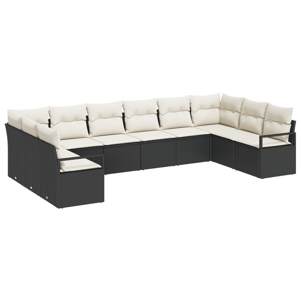 Ensemble de Canapés de Jardin 10 Pièces avec Coussins Noir Poly Rattan