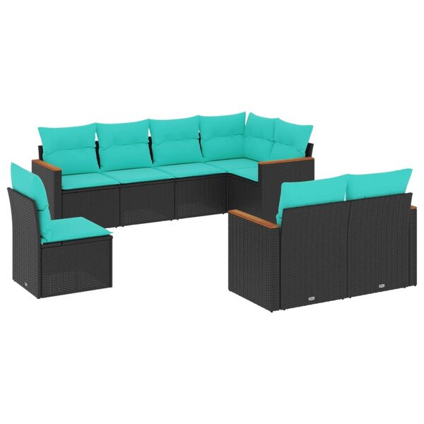 vidaXL Salon de jardin 8 Pièces avec coussins noir résine tressée