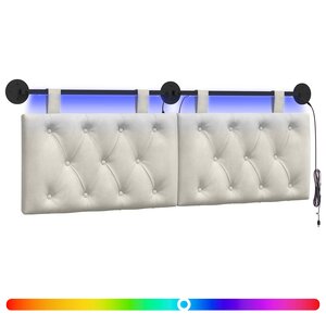 vidaXL Tête de lit suspendue Avec lumière LED Crème Velours