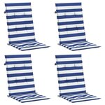 vidaXL Coussins de chaise à dossier haut lot de 4 rayures bleu/blanc
