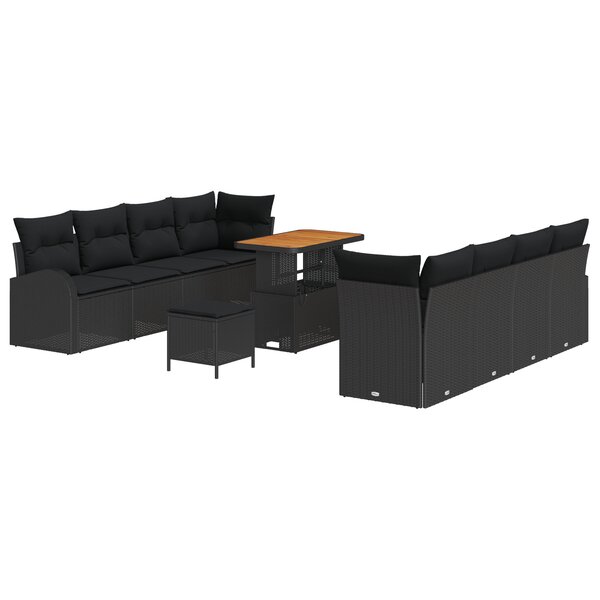 vidaXL Ensemble de canapé de jardin 11 pièces avec coussins  noir  poly rattan  acacia