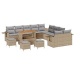 vidaXL Canapé de jardin 14 pièces avec des coussins en polyrotin beige et en acacia.