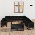 vidaXL Salon de jardin 13 Pièces avec coussins noir bois de pin massif