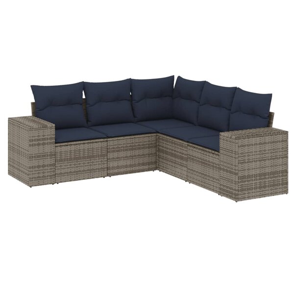 vidaXL Salon de jardin 5 Pièces avec coussins gris résine tressée