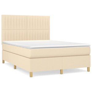 vidaXL Sommier à lattes de lit avec matelas Crème 140x200 cm Tissu
