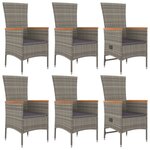vidaXL Ensemble à manger de jardin et coussins 7 Pièces gris rotin