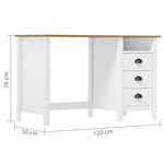 vidaXL Bureau Hill avec 3 tiroirs 120x50x74 cm Pin solide