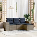 vidaXL Salon de jardin 4 Pièces avec coussins gris résine tressée