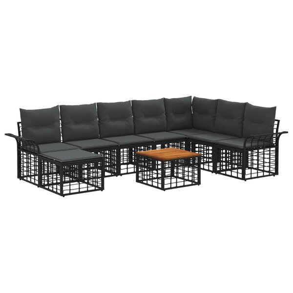 vidaXL Ensemble de canapés d'extérieur 9 Pièces Noir et Gris foncé