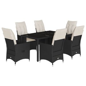 vidaXL Ensemble à manger de jardin coussins 7Pièces Noir Résine tressée
