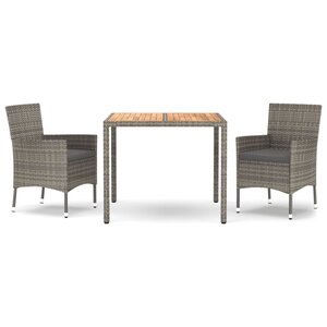 vidaXL Ensemble à manger de jardin 3 Pièces coussins gris résine tressée