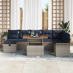 vidaXL Ensemble de canapé de jardin avec coussin 9 Pièces Gris Poly rotin