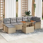 Set de Canapé de Jardin 8 Pièces avec Coussins Beige Rotin Poly
