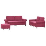 vidaXL Ensemble de canapés 3 Pièces avec coussins Rouge bordeaux Velours