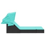 vidaXL Chaise longue double et auvent et coussins noir résine tressée
