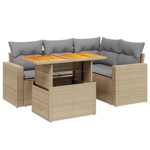 vidaXL Salon de jardin avec coussins 5 Pièces beige résine tressée