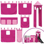 vidaXL Lit superposé avec toboggan et rideaux rose 80x200 cm