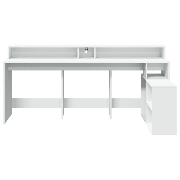 Bureau table poste de travail meuble d'ordinateur informatique étude avec lumières LED 200 x 104 x 91 cm bois d'ingénierie blanc 02_0023409