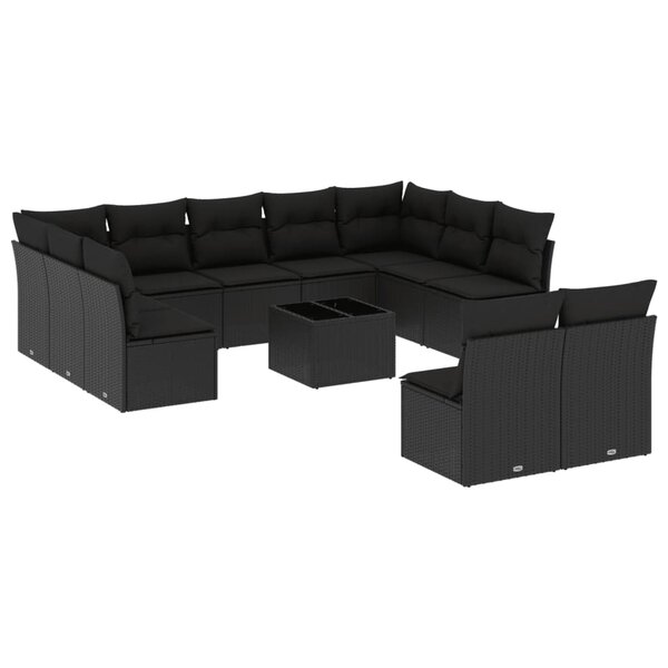 vidaXL Salon de jardin 12 Pièces avec coussins noir résine tressée