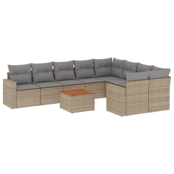 vidaXL Salon de jardin avec coussins 10 Pièces beige résine tressée