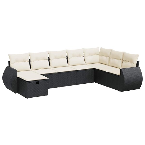 vidaXL Salon de jardin 8 Pièces avec coussins noir résine tressée