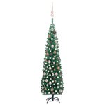 vidaXL Sapin de Noël artificiel mince pré-éclairé et boules vert 210cm