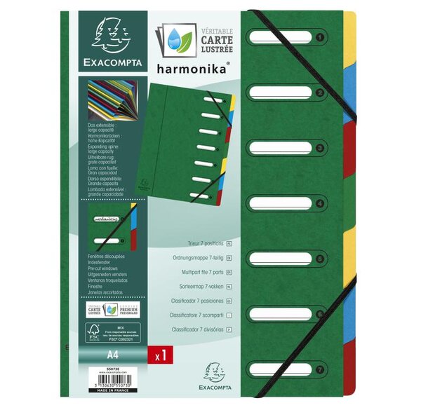 Trieur Harmonika, A4, 7 compartiments, vert EXACOMPTA