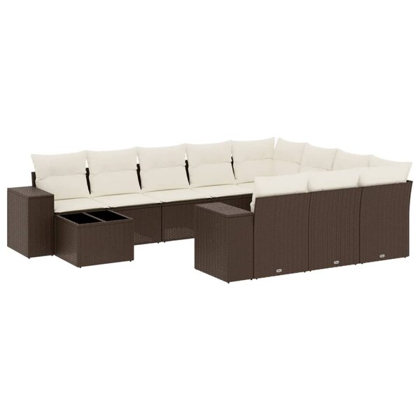 vidaXL Salon de jardin et coussins 11 Pièces marron résine tressée