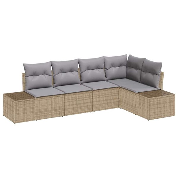 vidaXL Ensemble de canapé de jardin 5 Pièces Beige Poly rotin