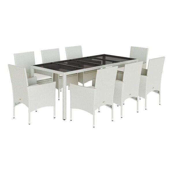 vidaXL Ensemble à manger de jardin et coussins 9 Pièces blanc rotin verre