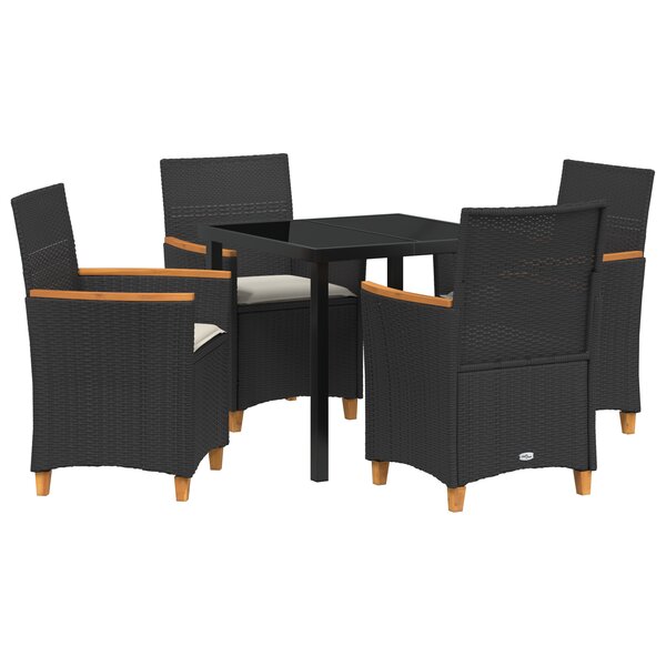 vidaXL Ensemble de salle à manger de jardin 5 pièces avec coussins en poly rattan noir
