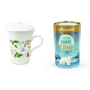 Tisanière fleurie porcelaine 250 ml + Tisane Bonne Etoile