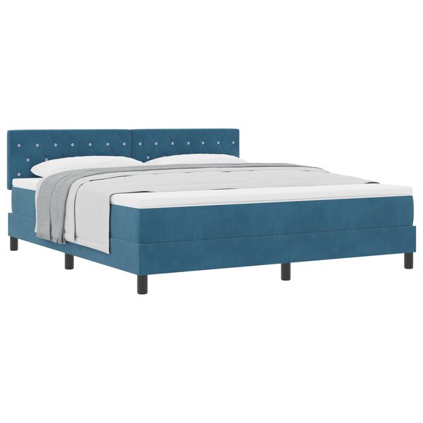 Lit à ressort avec matelas vidaXL Bleu foncé Super King Velours