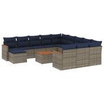 vidaXL Salon de jardin avec coussins 13 Pièces gris résine tressée