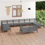 vidaXL Salon de jardin 12 Pièces Gris Bois de pin massif