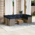 vidaXL Salon de jardin 10 Pièces avec coussins gris résine tressée