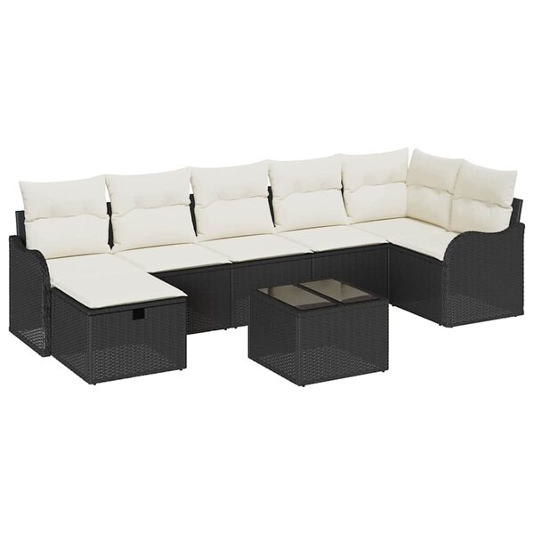 vidaXL Ensemble de canapé de jardin avec coussin 8 Pièces Noir Poly rotin