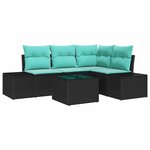 vidaXL Ensemble de canapé de jardin Noir et turquoise polyrotin