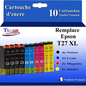 T3AZUR - 10x Cartouches Compatibles avec Epson WorkForce WF-3620DWF WF-3640DTWF remplace Epson T27XL