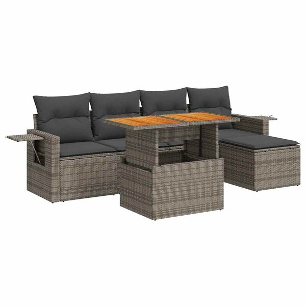 vidaXL Salon de jardin 6 Pièces avec coussins gris résine tressée