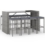 vidaXL Ensemble de bar de jardin 9 Pièces avec coussins gris poly rotin