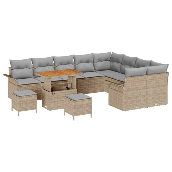 vidaXL Ensemble de canapé de jardin 12 Pièces Beige polyrotin