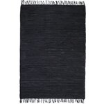 vidaXL Tapis Chindi Cuir tissé à la main 190 x 280 cm Noir