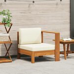 vidaXL Canapé central avec 1 accoudoir Blanc crème Acacia solide