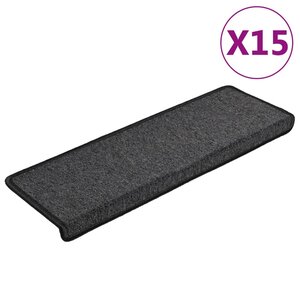 vidaXL Tapis d'escalier 15 pièces 65 x 21 x 4 cm Anthracite Bordure rectangulaire