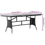 Vidaxl table de jardin noir 170x80x74 cm résine tressée